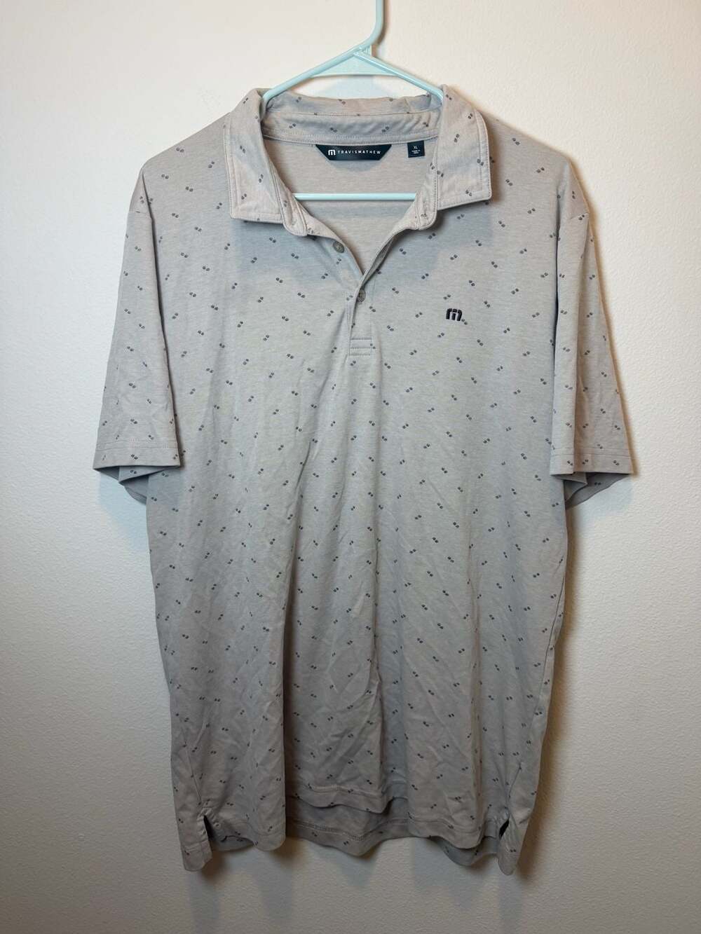 TravisMathew Men's Size XL Gray Printed Short Sleeve Golf Polo Shirt